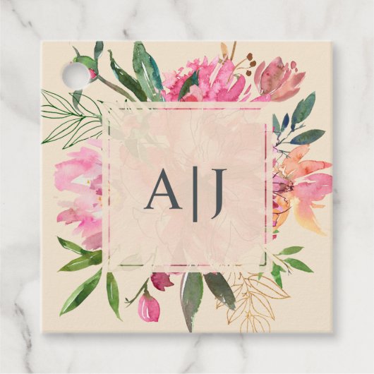 Ruby Pink Peony Floral Botanical Ivory Wedding Bedankjes Labels (Voorkant)