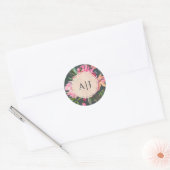 Ruby Pink Peony Floral Botanical Monogram Ronde Sticker (Envelop)