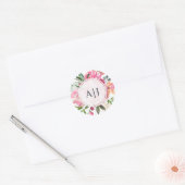 Ruby Pink Peony Floral Botanical Monogram Ronde Sticker (Envelop)