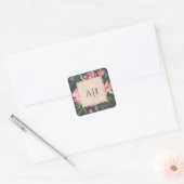 Ruby Pink Peony Floral Botanical Monogram Vierkante Sticker (Envelop)