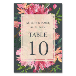 Ruby Pink Peony Floral Botanical off-Black Wedding Kaart