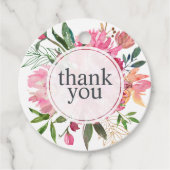 Ruby Pink Peony Floral Botanical Weddenschap Bedan Bedankjes Labels (Voorkant)