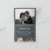 Ruby Pink Peony Floral Botanical Wedding Foto Bedankkaart (Binnen)