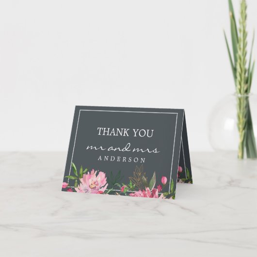 Ruby Pink Peony Floral Botanical Wedding Foto Bedankkaart (Voorkant)