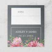 Ruby Pink Peony Floral Botanical Wedding Plaatskaartje (Buitenkant ongevouwen)
