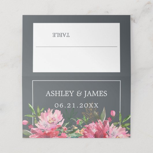 Ruby Pink Peony Floral Botanical Wedding Plaatskaartje (Buitenkant ongevouwen)