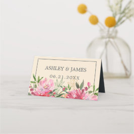 Ruby Pink Peony Floral Botanical Wedding Plaatskaartje