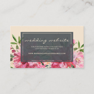 Ruby Pink Peony Floral Botanical Wedding Website Informatiekaartje