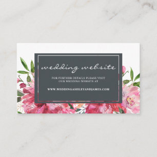 Ruby Pink Peony Floral Botanical Wedding Website Informatiekaartje