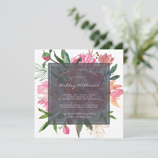 Ruby Pink Peony Floral Bridal Shower Kaart (Staand voorkant)