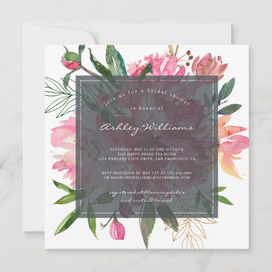 Ruby Pink Peony Floral Bridal Shower Kaart (Voorkant)