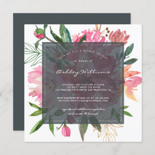 Ruby Pink Peony Floral Bridal Shower Kaart