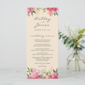Ruby Pink Peony Floral Ivory Wedding Menu (Staand voorkant)