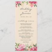 Ruby Pink Peony Floral Ivory Wedding Menu (Voorkant)