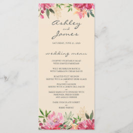 Ruby Pink Peony Floral Ivory Wedding Menu