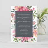 Ruby Pink Peony Floral Wedding Kaart (Staand voorkant)