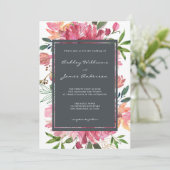 Ruby Pink Peony Floral Wedding Kaart (Staand voorkant)