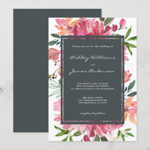 Ruby Pink Peony Floral Wedding Kaart