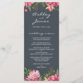 Ruby Pink Peony Floral Wedding Menu