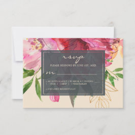 Ruby Pink Peony Ivory Floral Wedding RSVP Kaartje