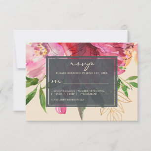 Ruby Pink Peony Ivory Floral Wedding RSVP Kaartje