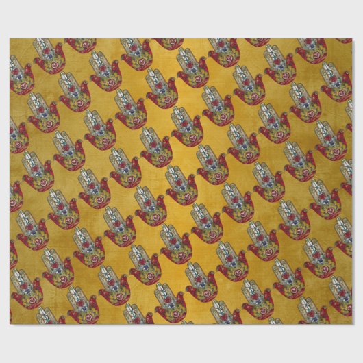 Ruby Pomegranate Heart Red Bird Hamsa Cadeaupapier (Vlak)