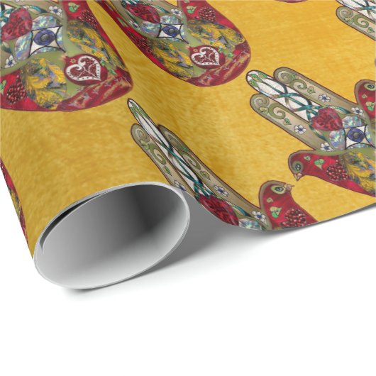 Ruby Pomegranate Heart Red Bird Hamsa Cadeaupapier (Rol Hoek)