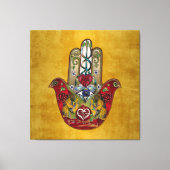 Ruby Pomegranate Heart Red Bird Hamsa Canvas Afdruk (Voorkant)