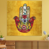 Ruby Pomegranate Heart Red Bird Hamsa Canvas Afdruk (Insitu (Woonkamer))