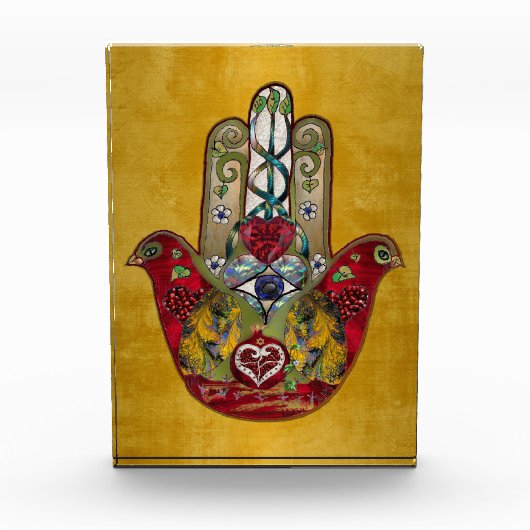 Ruby Pomegranate Heart Red Bird Hamsa Fotoblokken (Voorkant)