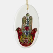 Ruby Pomegranate Heart Red Bird Hamsa Keramisch Ornament (Rechts)