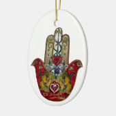 Ruby Pomegranate Heart Red Bird Hamsa Keramisch Ornament (Links)