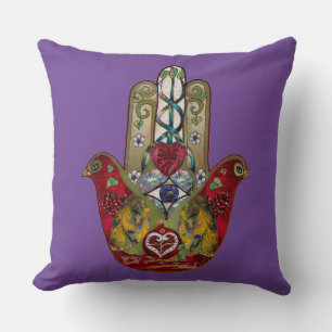 Ruby Pomegranate Heart Red Bird Hamsa Kussen