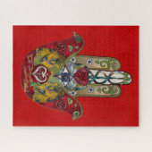 Ruby Pomegranate Heart Red Bird Hamsa Legpuzzel (Horizontaal)
