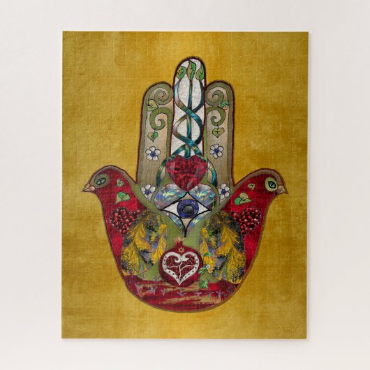 Ruby Pomegranate Heart Red Bird Hamsa Legpuzzel (Verticaal)