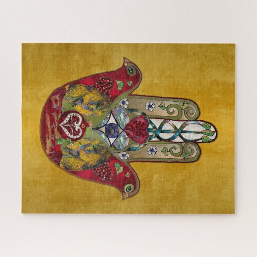 Ruby Pomegranate Heart Red Bird Hamsa Legpuzzel (Horizontaal)