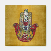 Ruby Pomegranate Heart Red Bird Hamsa Magneet (Voorkant)