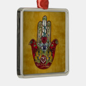 Ruby Pomegranate Heart Red Bird Hamsa Metalen Ornament (Rechts)