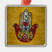 Ruby Pomegranate Heart Red Bird Hamsa Metalen Ornament (Voorkant)