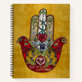 Ruby Pomegranate Heart Red Bird Hamsa Notitieboek (Voorkant)