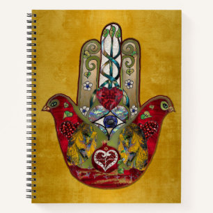 Ruby Pomegranate Heart Red Bird Hamsa Notitieboek