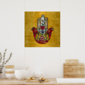 Ruby Pomegranate Heart Red Bird Hamsa Poster (Keuken)