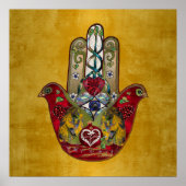 Ruby Pomegranate Heart Red Bird Hamsa Poster (Voorkant)