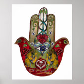 Ruby Pomegranate Heart Red Bird Hamsa Poster (Voorkant)