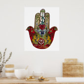 Ruby Pomegranate Heart Red Bird Hamsa Poster (Keuken)