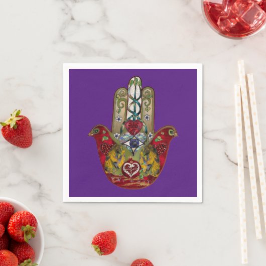 Ruby Pomegranate Heart Red Bird Hamsa Servet (Insitu)