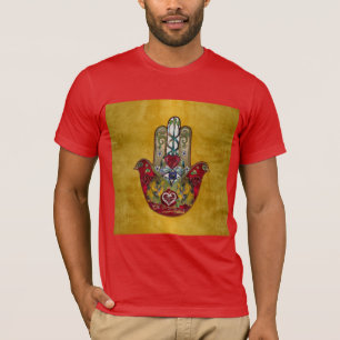 Ruby Pomegranate Heart Red Bird Hamsa T-shirt