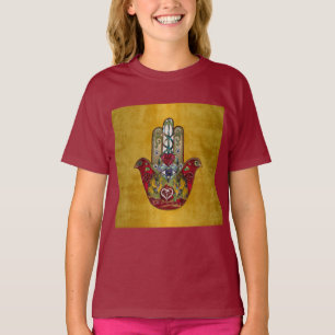 Ruby Pomegranate Heart Red Bird Hamsa T-shirt