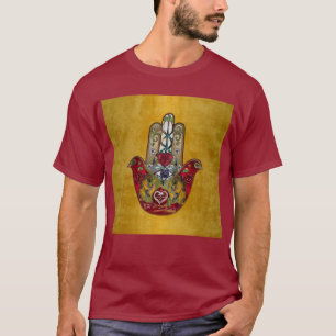Ruby Pomegranate Heart Red Bird Hamsa T-shirt