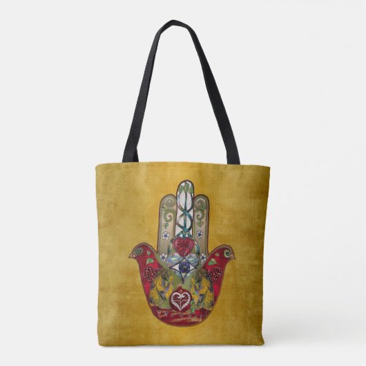 Ruby Pomegranate Heart Red Bird Hamsa Tote Bag (Achterkant)
